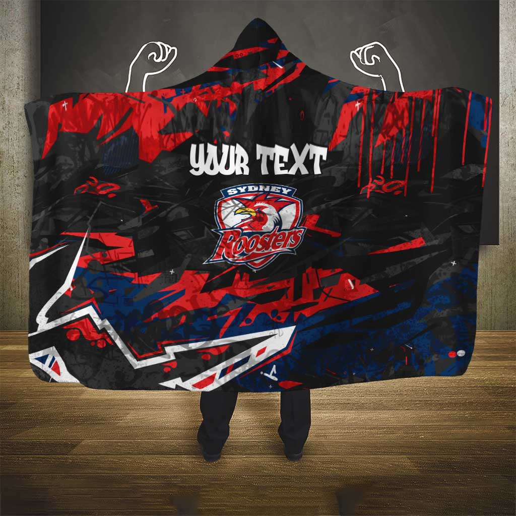 Personalized Sydney Roosters Hooded Blanket Graffiti Grunge Abstract Urban Street Style Design