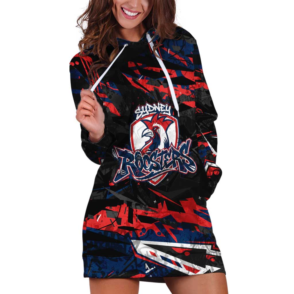 Personalized Sydney Roosters Hoodie Dress Graffiti Grunge Abstract Urban Street Style Design
