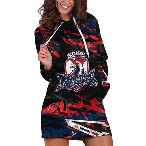 Personalized Sydney Roosters Hoodie Dress Graffiti Grunge Abstract Urban Street Style Design