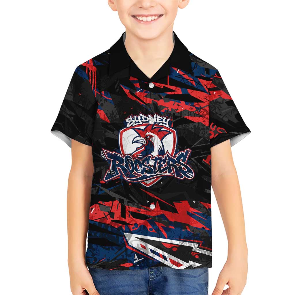Personalized Sydney Roosters Kid Hawaiian Shirt Graffiti Grunge Abstract Urban Street Style Design