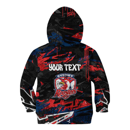 Personalized Sydney Roosters Kid Hoodie Graffiti Grunge Abstract Urban Street Style Design