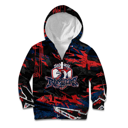 Personalized Sydney Roosters Kid Hoodie Graffiti Grunge Abstract Urban Street Style Design