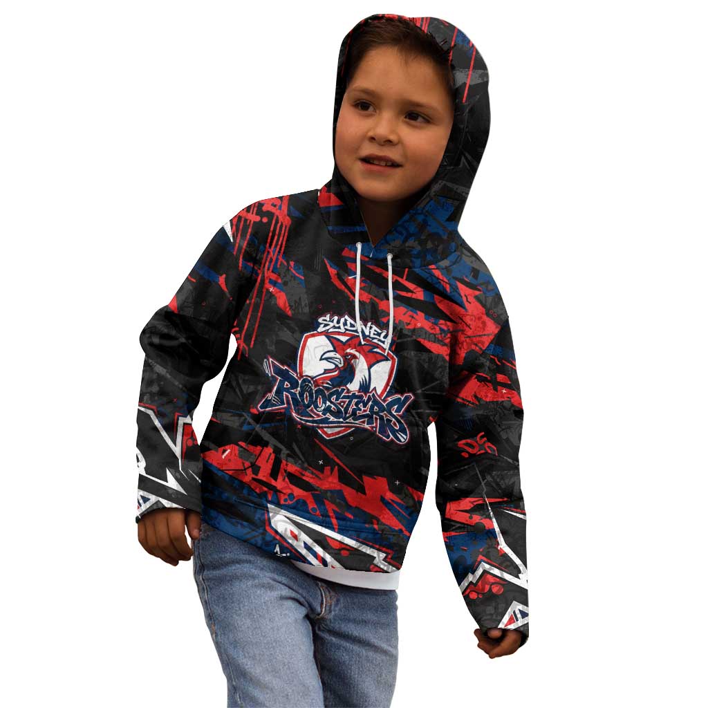 Personalized Sydney Roosters Kid Hoodie Graffiti Grunge Abstract Urban Street Style Design