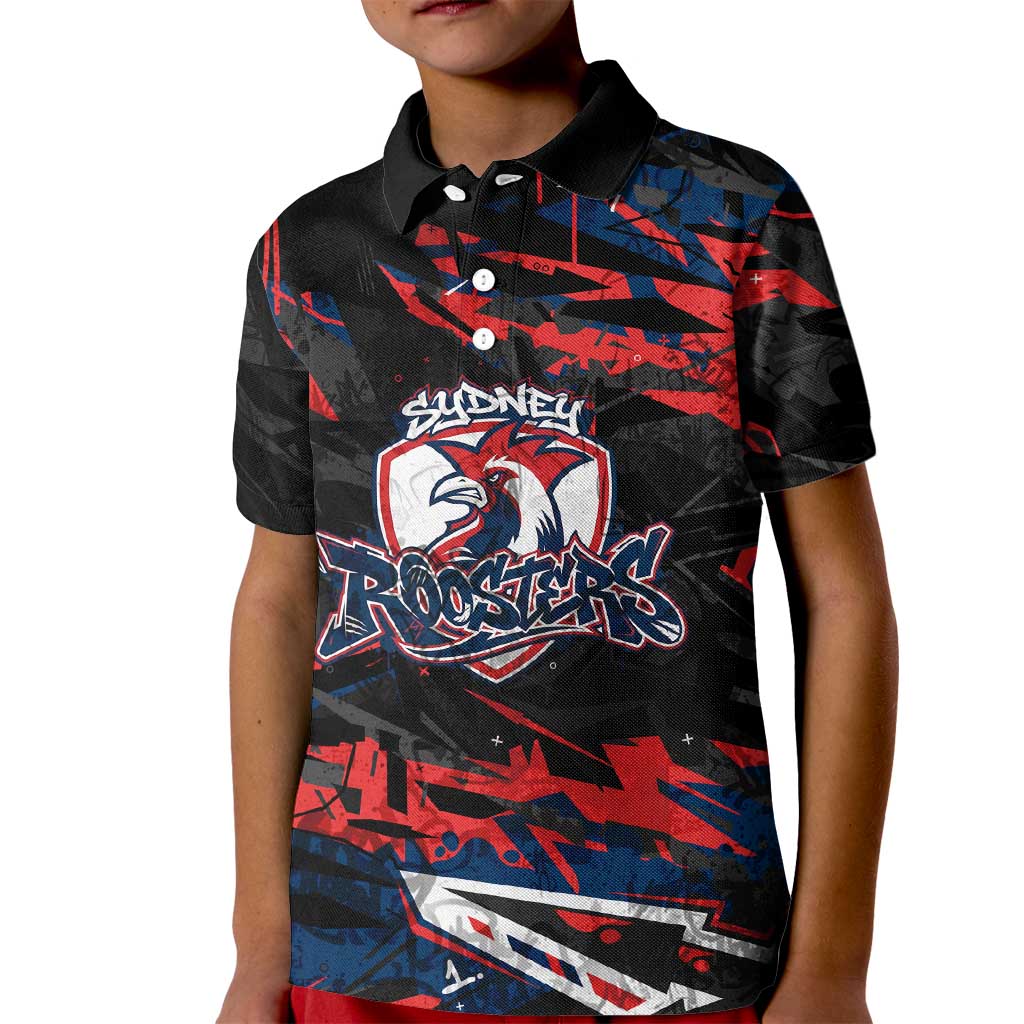 Personalized Sydney Roosters Kid Polo Shirt Graffiti Grunge Abstract Urban Street Style Design