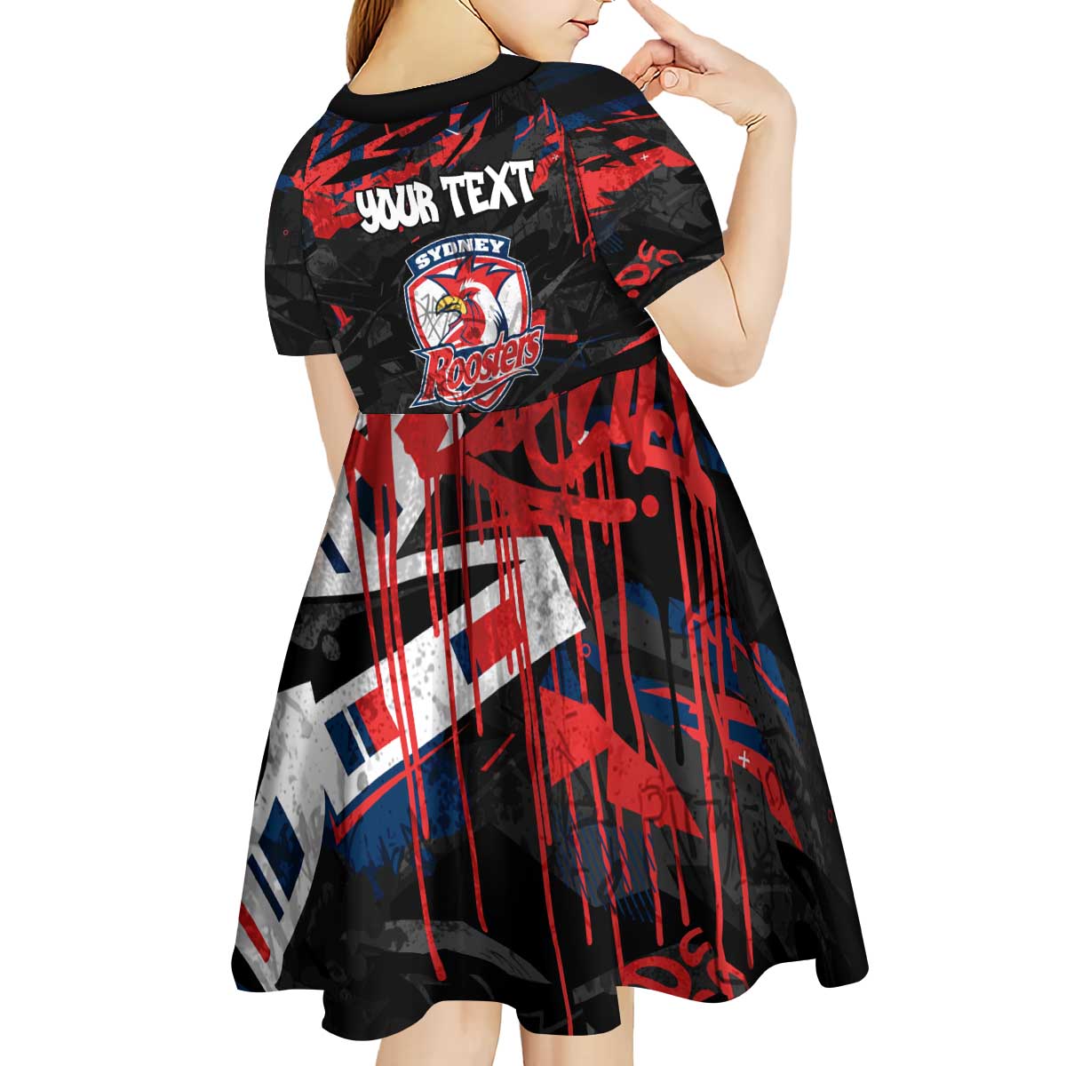 Personalized Sydney Roosters Kid Short Sleeve Dress Graffiti Grunge Abstract Urban Street Style Design
