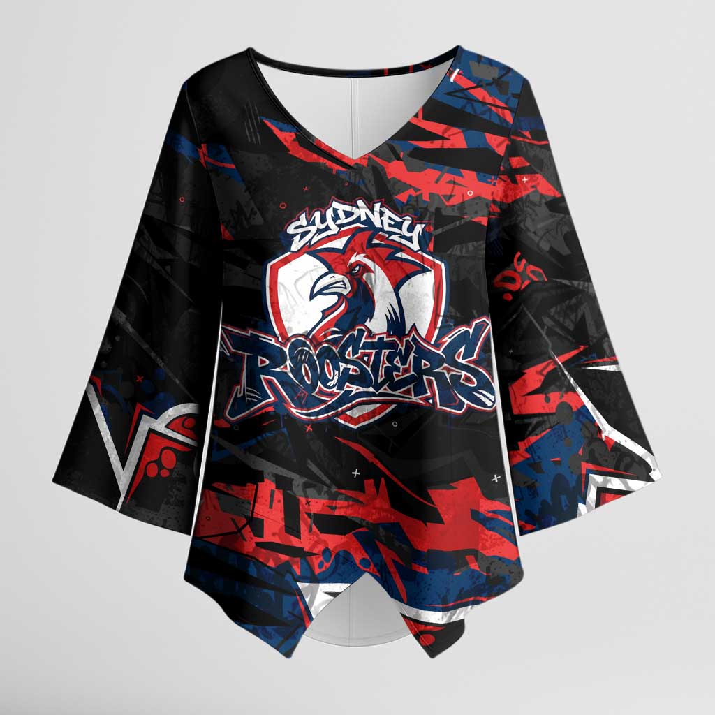 Personalized Sydney Roosters Kimono Sleeve Blouse Graffiti Grunge Abstract Urban Street Style Design