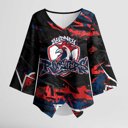Personalized Sydney Roosters Kimono Sleeve Blouse Graffiti Grunge Abstract Urban Street Style Design