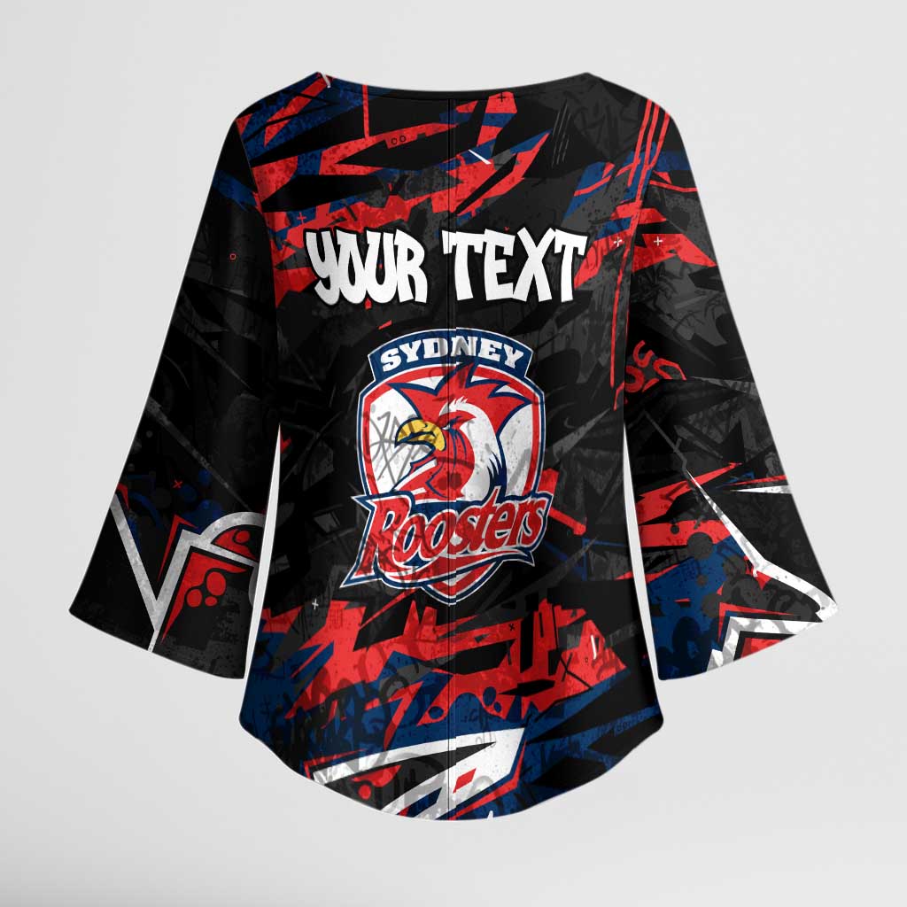 Personalized Sydney Roosters Kimono Sleeve Blouse Graffiti Grunge Abstract Urban Street Style Design