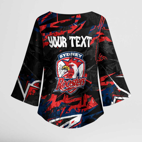 Personalized Sydney Roosters Kimono Sleeve Blouse Graffiti Grunge Abstract Urban Street Style Design
