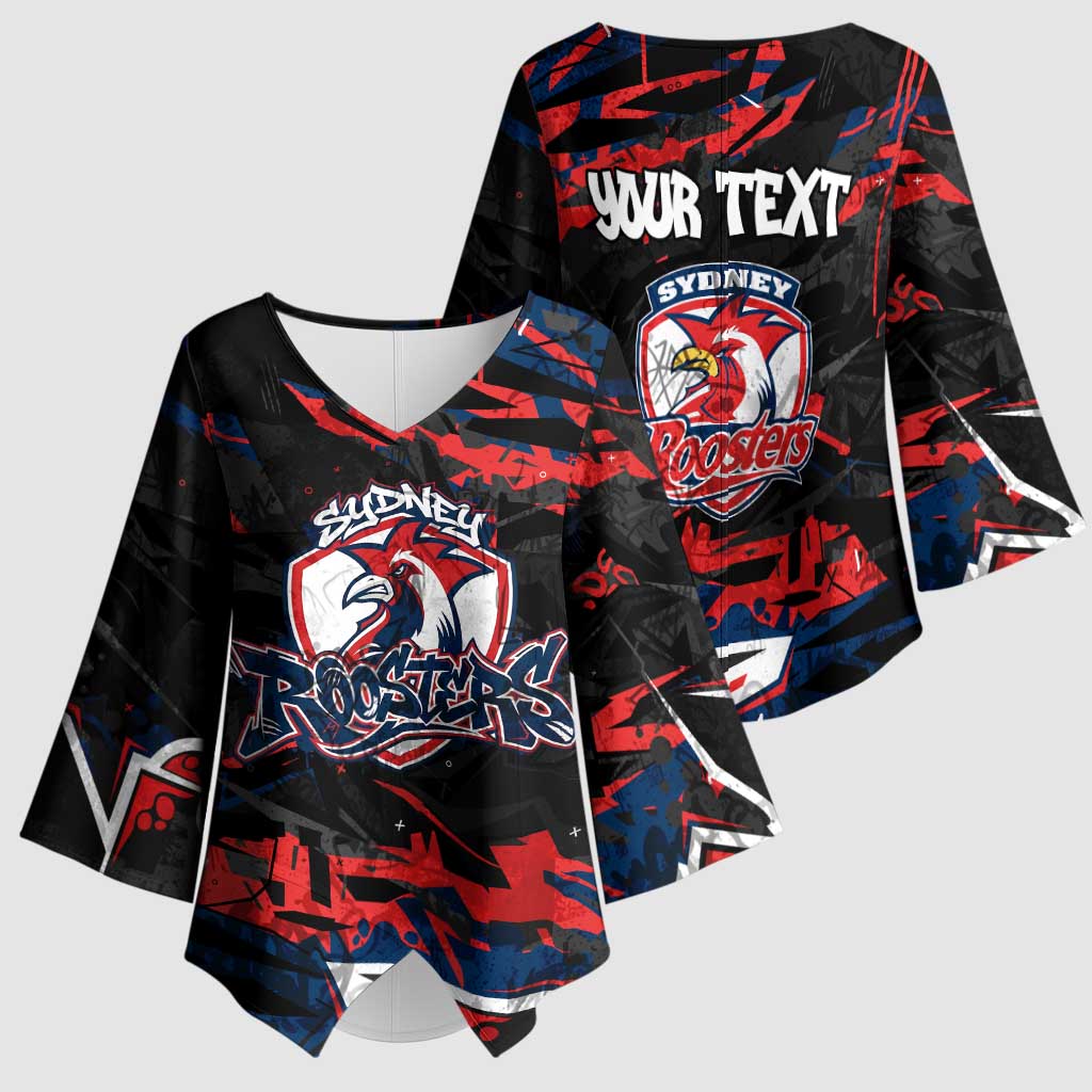 Personalized Sydney Roosters Kimono Sleeve Blouse Graffiti Grunge Abstract Urban Street Style Design