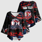 Personalized Sydney Roosters Kimono Sleeve Blouse Graffiti Grunge Abstract Urban Street Style Design