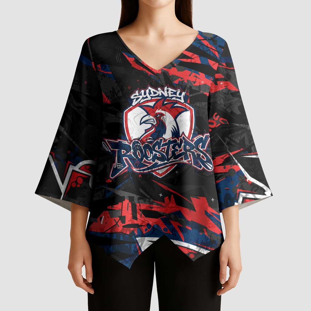 Personalized Sydney Roosters Kimono Sleeve Blouse Graffiti Grunge Abstract Urban Street Style Design