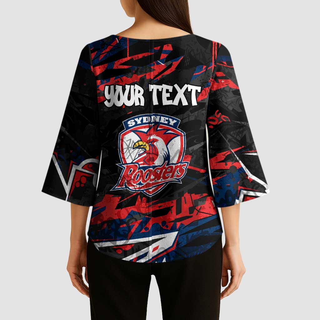 Personalized Sydney Roosters Kimono Sleeve Blouse Graffiti Grunge Abstract Urban Street Style Design