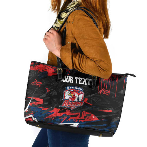 Personalized Sydney Roosters Leather Tote Bag Graffiti Grunge Abstract Urban Street Style Design
