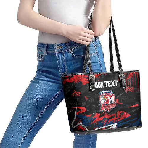 Personalized Sydney Roosters Leather Tote Bag Graffiti Grunge Abstract Urban Street Style Design