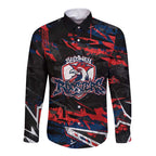 Personalized Sydney Roosters Long Sleeve Button Shirt Graffiti Grunge Abstract Urban Street Style Design