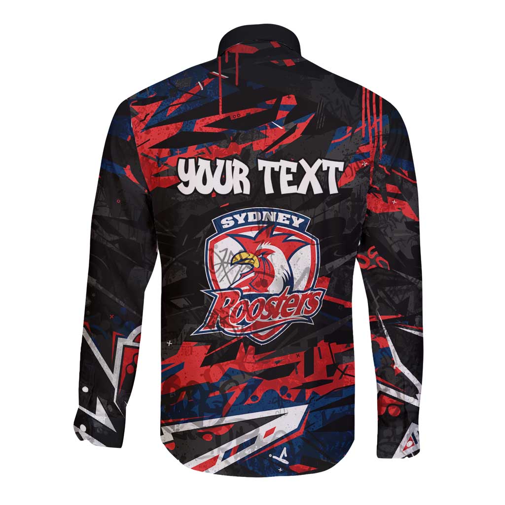 Personalized Sydney Roosters Long Sleeve Button Shirt Graffiti Grunge Abstract Urban Street Style Design