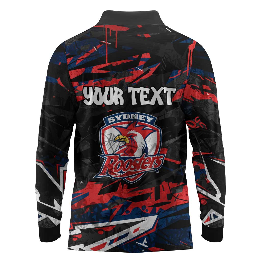 Personalized Sydney Roosters Long Sleeve Polo Shirt Graffiti Grunge Abstract Urban Street Style Design