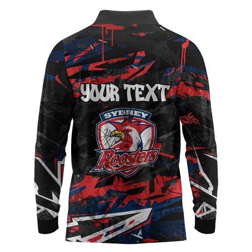 Personalized Sydney Roosters Long Sleeve Polo Shirt Graffiti Grunge Abstract Urban Street Style Design