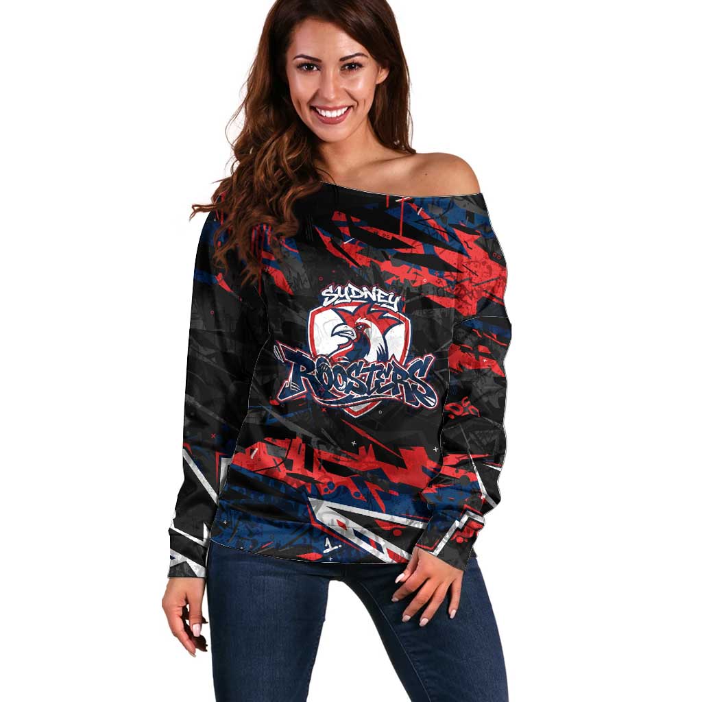 Personalized Sydney Roosters Off Shoulder Sweater Graffiti Grunge Abstract Urban Street Style Design