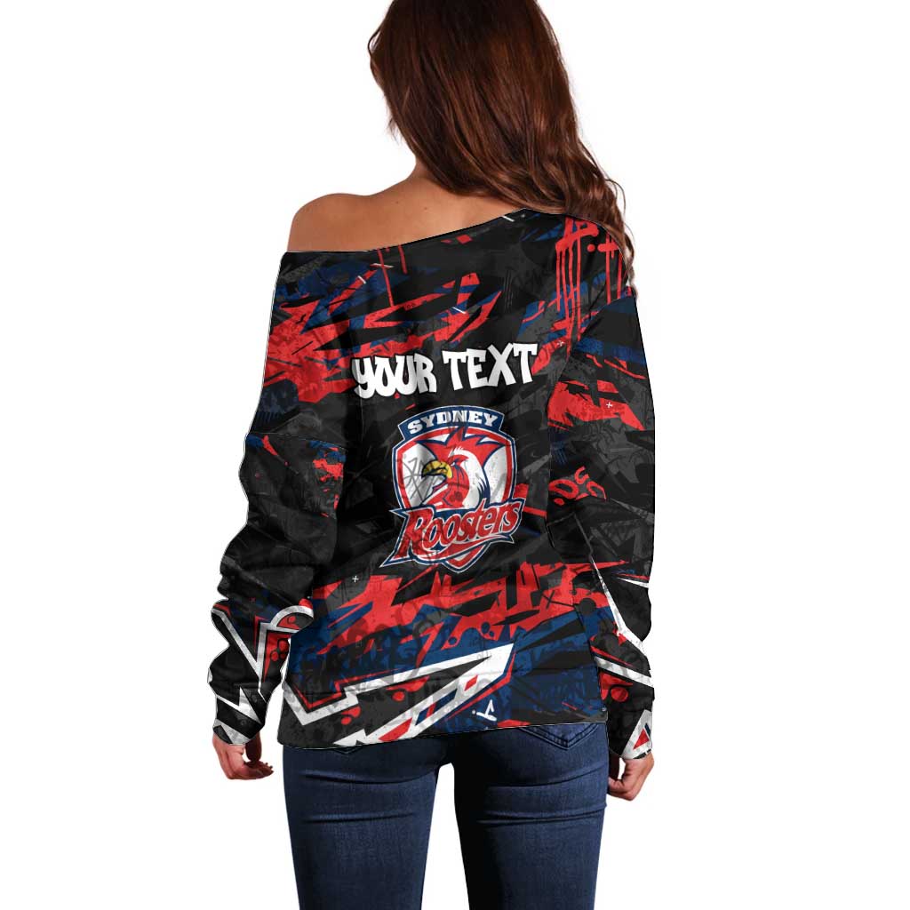 Personalized Sydney Roosters Off Shoulder Sweater Graffiti Grunge Abstract Urban Street Style Design