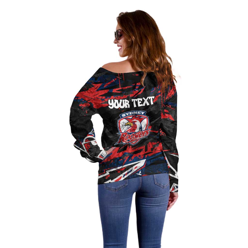 Personalized Sydney Roosters Off Shoulder Sweater Graffiti Grunge Abstract Urban Street Style Design