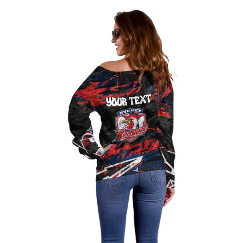 Personalized Sydney Roosters Off Shoulder Sweater Graffiti Grunge Abstract Urban Street Style Design