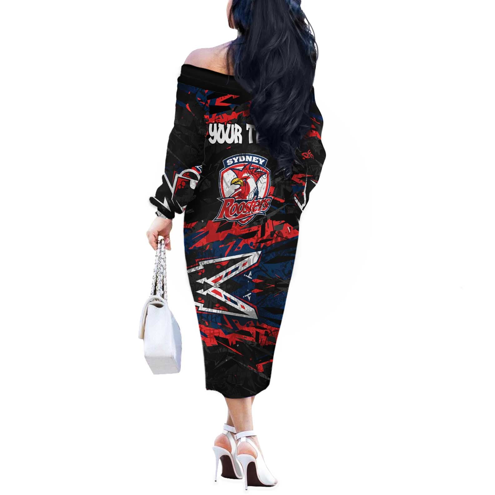 Personalized Sydney Roosters Off The Shoulder Long Sleeve Dress Graffiti Grunge Abstract Urban Street Style Design