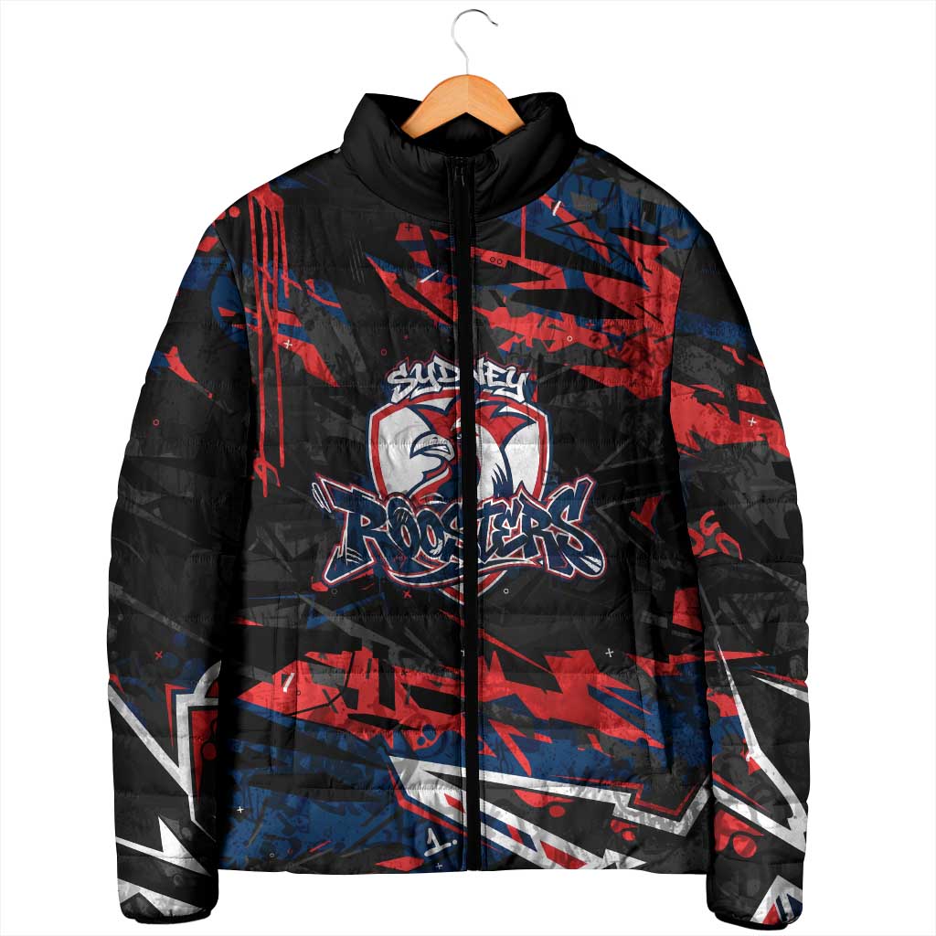 Personalized Sydney Roosters Padded Jacket Graffiti Grunge Abstract Urban Street Style Design
