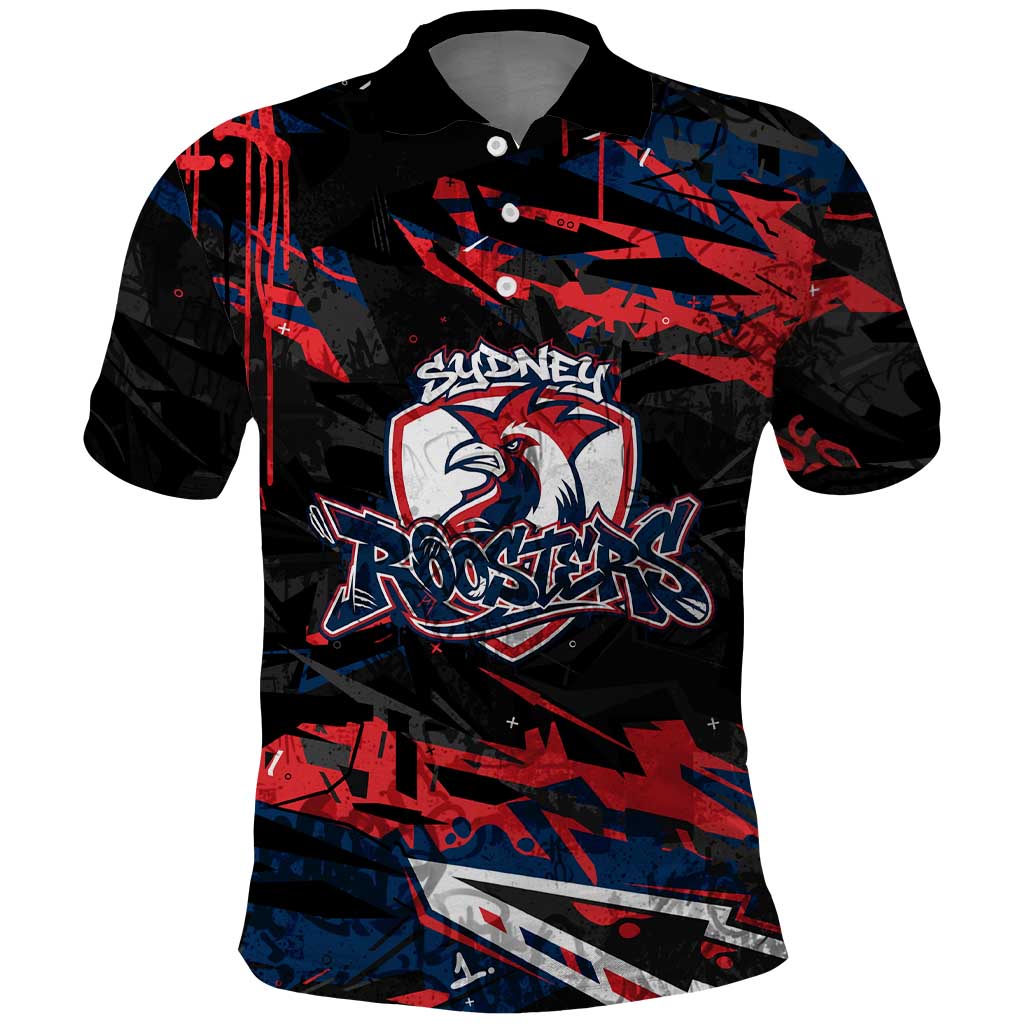 Personalized Sydney Roosters Polo Shirt Graffiti Grunge Abstract Urban Street Style Design