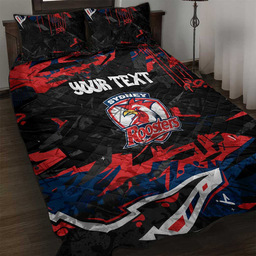 Personalized Sydney Roosters Quilt Bed Set Graffiti Grunge Abstract Urban Street Style Design
