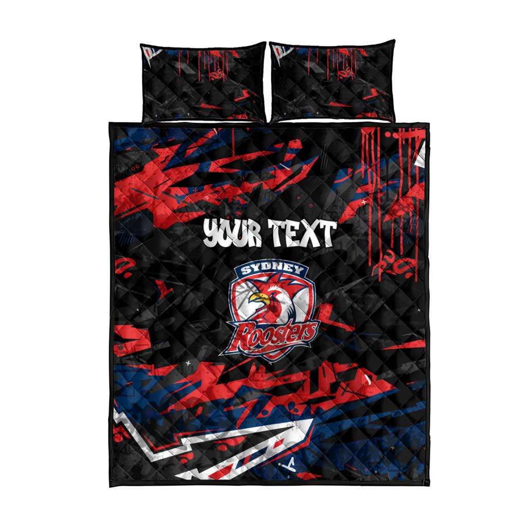 Personalized Sydney Roosters Quilt Bed Set Graffiti Grunge Abstract Urban Street Style Design