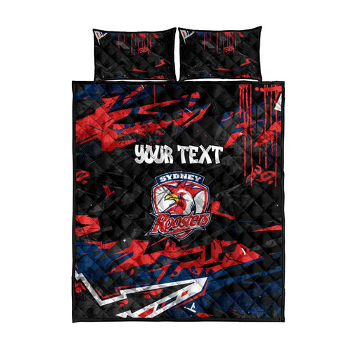 Personalized Sydney Roosters Quilt Bed Set Graffiti Grunge Abstract Urban Street Style Design