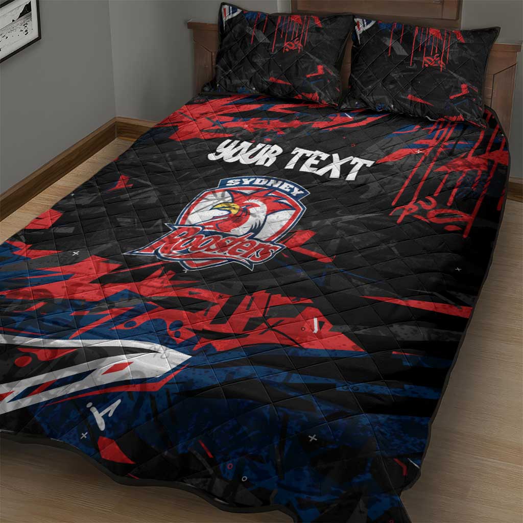 Personalized Sydney Roosters Quilt Bed Set Graffiti Grunge Abstract Urban Street Style Design