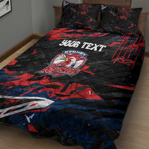 Personalized Sydney Roosters Quilt Bed Set Graffiti Grunge Abstract Urban Street Style Design