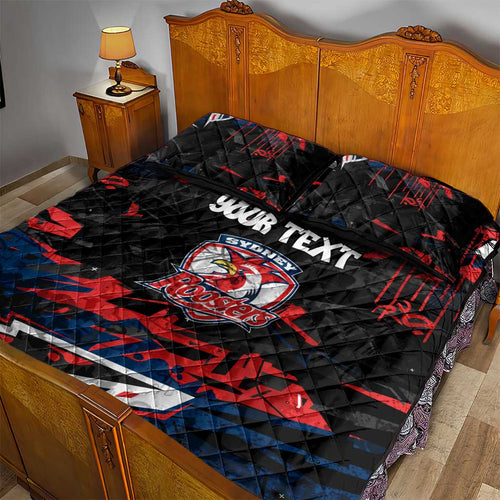 Personalized Sydney Roosters Quilt Bed Set Graffiti Grunge Abstract Urban Street Style Design