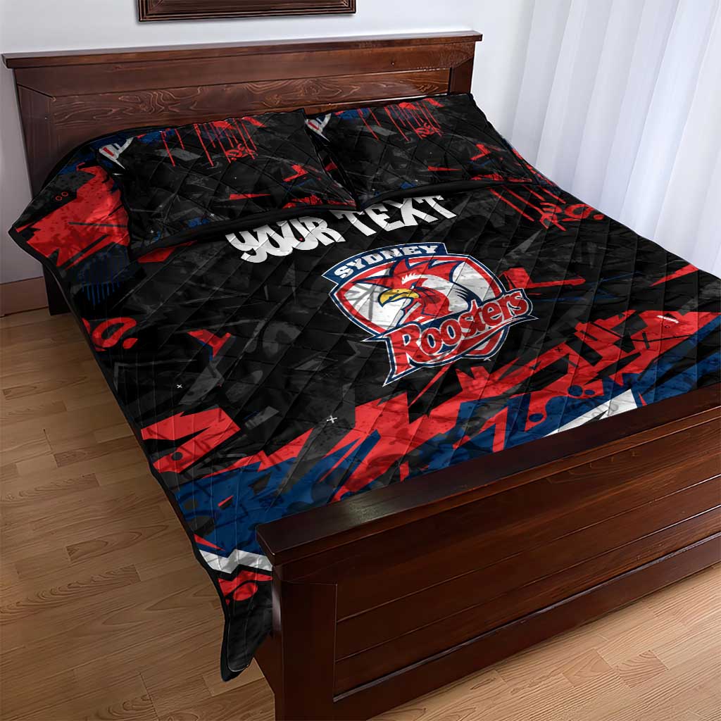 Personalized Sydney Roosters Quilt Bed Set Graffiti Grunge Abstract Urban Street Style Design