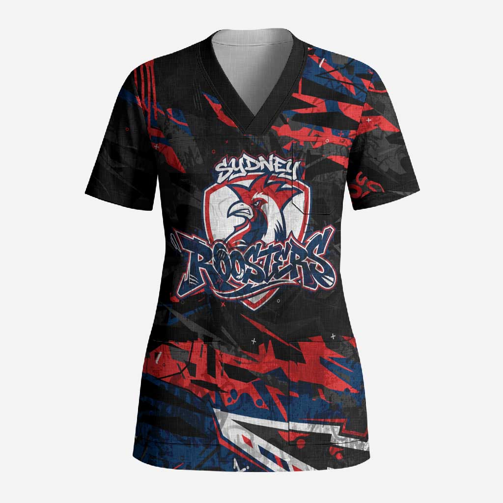 Personalized Sydney Roosters Scrub Top Graffiti Grunge Abstract Urban Street Style Design