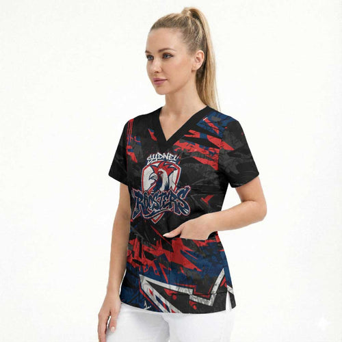 Personalized Sydney Roosters Scrub Top Graffiti Grunge Abstract Urban Street Style Design