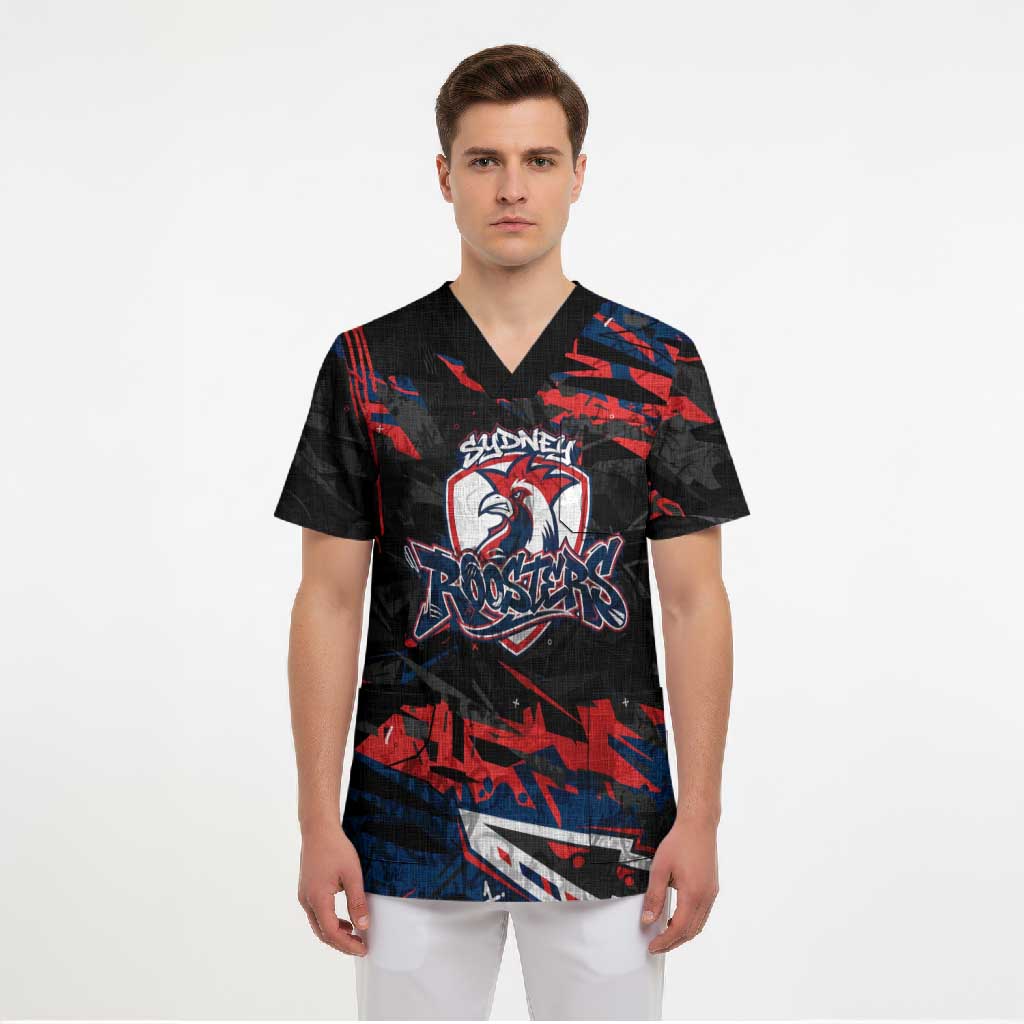 Personalized Sydney Roosters Scrub Top Graffiti Grunge Abstract Urban Street Style Design