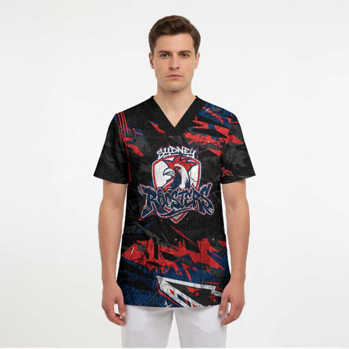 Personalized Sydney Roosters Scrub Top Graffiti Grunge Abstract Urban Street Style Design