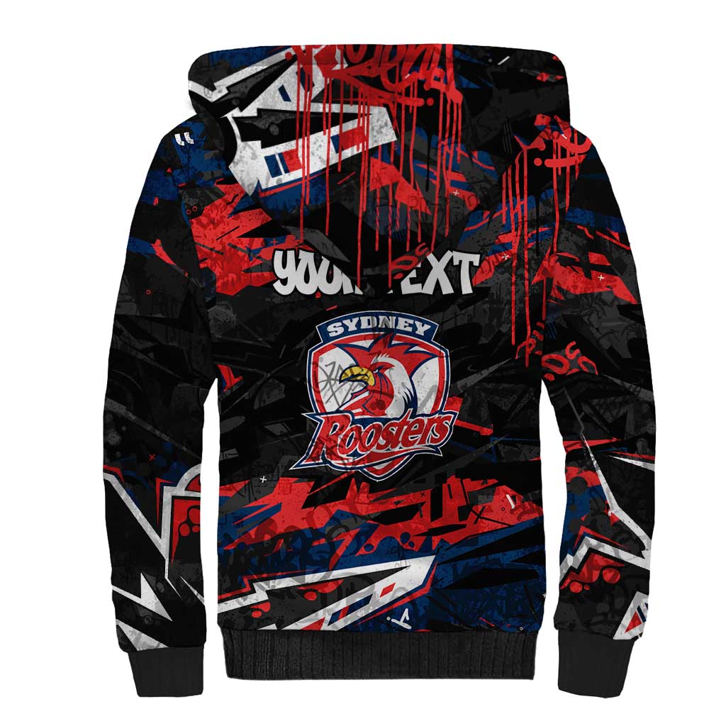Personalized Sydney Roosters Sherpa Hoodie Graffiti Grunge Abstract Urban Street Style Design