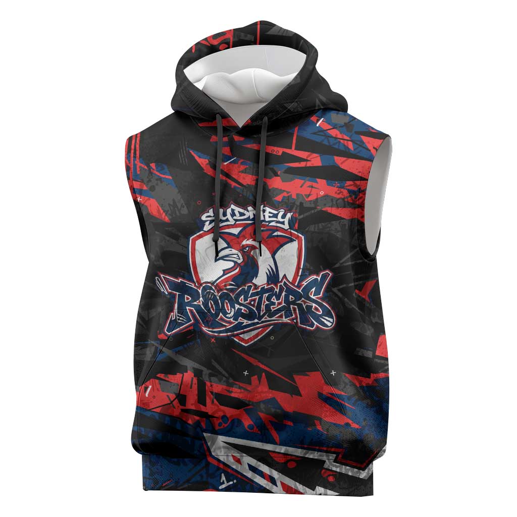Personalized Sydney Roosters Sleeveless Hoodie Graffiti Grunge Abstract Urban Street Style Design