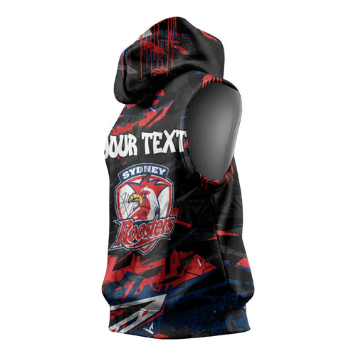 Personalized Sydney Roosters Sleeveless Hoodie Graffiti Grunge Abstract Urban Street Style Design
