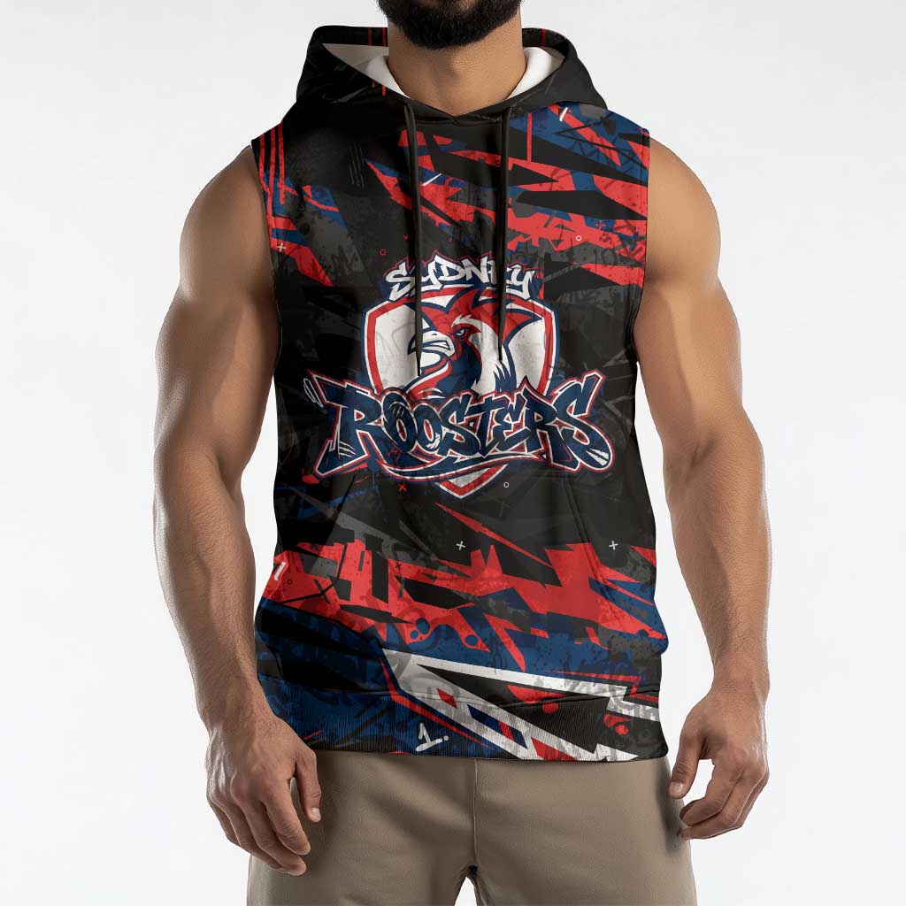 Personalized Sydney Roosters Sleeveless Hoodie Graffiti Grunge Abstract Urban Street Style Design