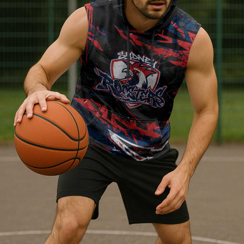 Personalized Sydney Roosters Sleeveless Hoodie Graffiti Grunge Abstract Urban Street Style Design