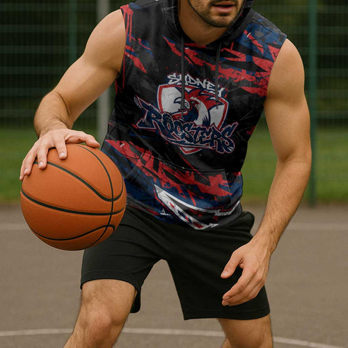 Personalized Sydney Roosters Sleeveless Hoodie Graffiti Grunge Abstract Urban Street Style Design
