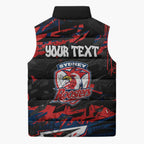 Personalized Sydney Roosters Sleeveless Puffer Jacket Graffiti Grunge Abstract Urban Street Style Design