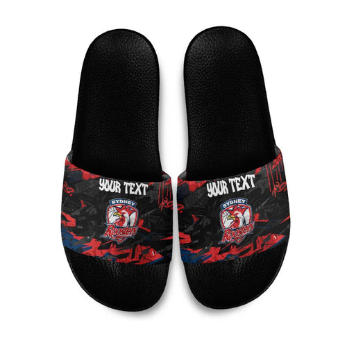 Personalized Sydney Roosters Slide Sandals Graffiti Grunge Abstract Urban Street Style Design
