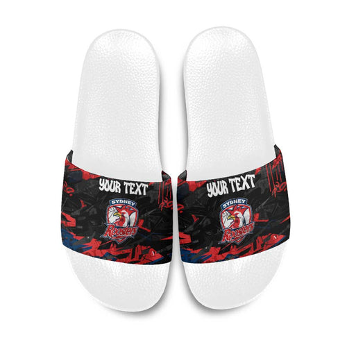 Personalized Sydney Roosters Slide Sandals Graffiti Grunge Abstract Urban Street Style Design